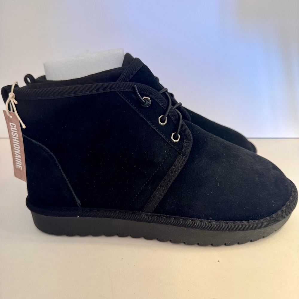 NWT. Cushionaire HARPER Black Suede Fur Lined Slip On Boots. Size 9